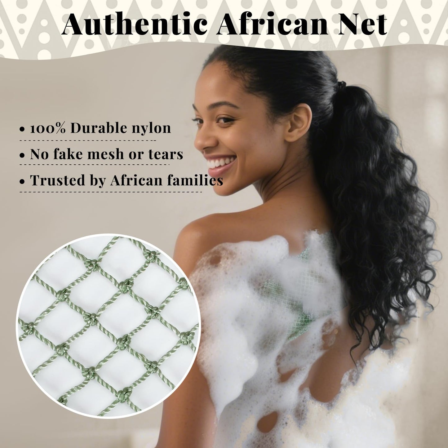 African Net Sponge Authentic-4 Packs African Exfoliating Net Sponge,Bath Sponges for Shower,42 inch Long for Normal to Sensitive Skin, for Daily use, Body Exfoliator Shower (Green,Pink,Blue,Grey)