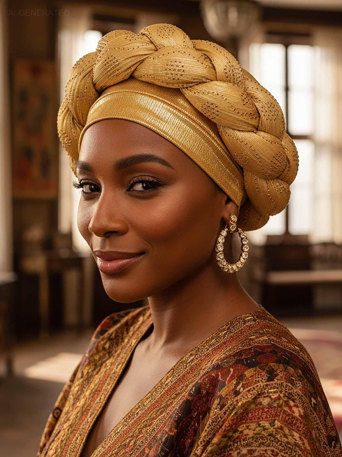 Woeoe African Headwrap Gold Braided Turbans for Women