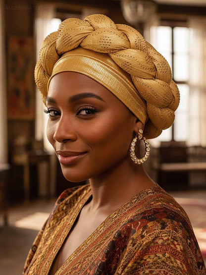 Woeoe African Headwrap Gold Braided Turbans for Women