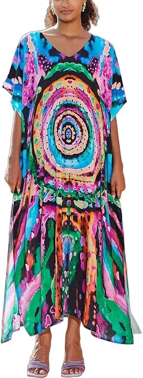 Kaftan Dresses for Women V-Neck Print Swimsuit Cover Up Plus Size Beach Caftan Lounge Dress