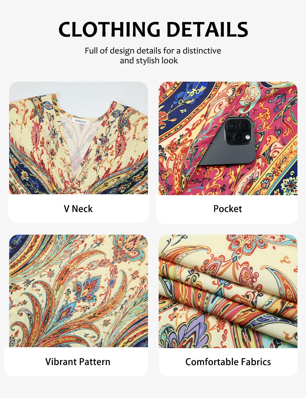 Bsubseach Moo Moos for Women Batwing Sleeve Kaftan Dresses with Pockets