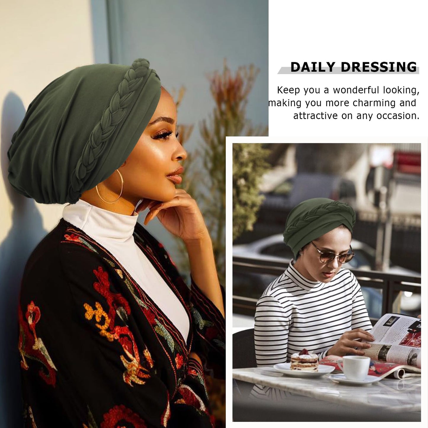 African Women Turban Caps Pre-Tied Twisted Turbans Head Scarf for Women Hair Wraps Cover Beanie Cancer Chemo Headwear