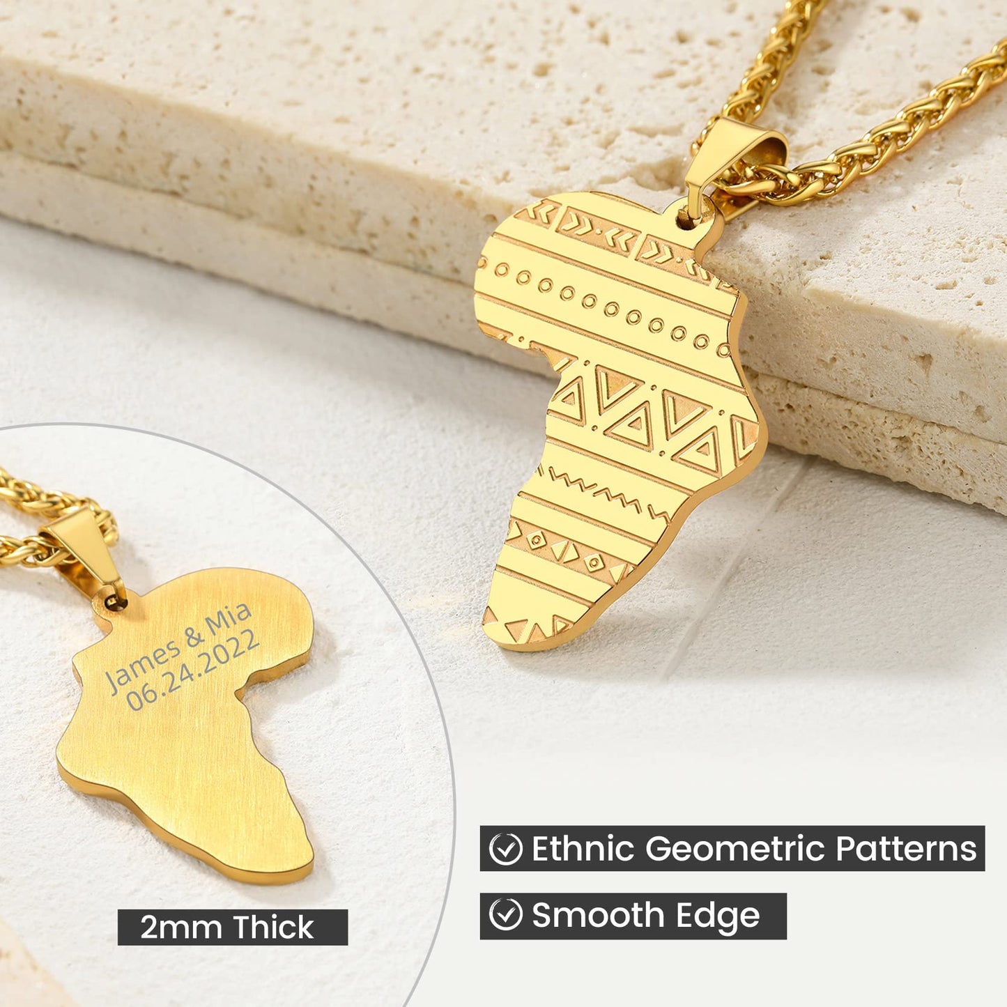 GOLDCHIC JEWELRY Africa Map Necklace for Men, Stainless Steel African Tribal/Egyptian Eye of Horus/I LOVE AFRICA/Elephant Map Hiphop Jewelry Unisex with 22'+2'Adjustable Chain