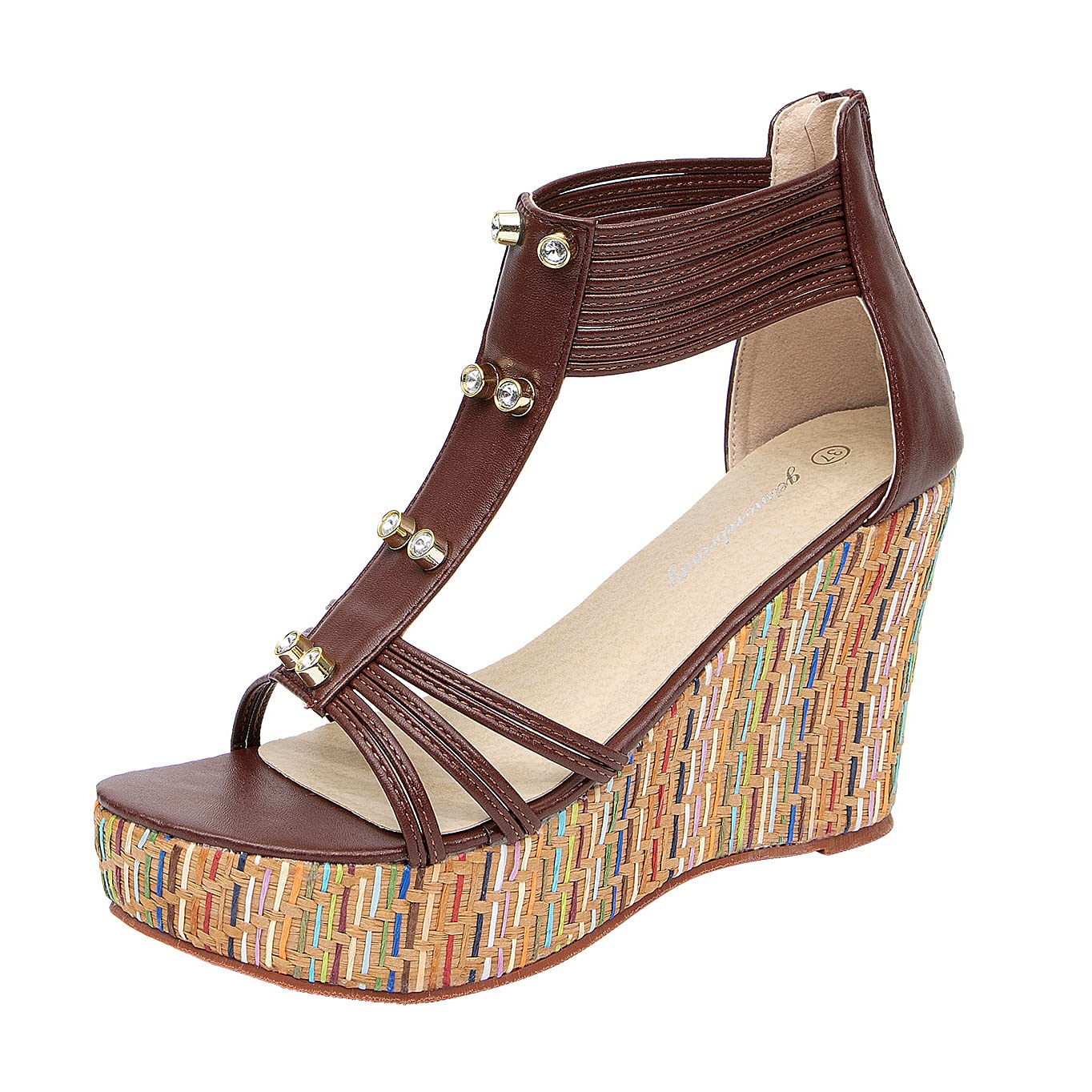 getmorebeauty Women's Wedge Sandals With Pearls Across The Top Platform Sandals High Heels