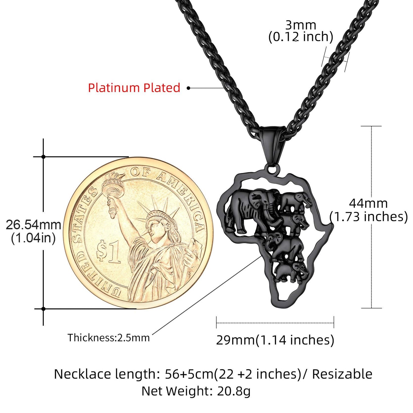 GOLDCHIC JEWELRY Africa Map Necklace for Men, Stainless Steel African Tribal/Egyptian Eye of Horus/I LOVE AFRICA/Elephant Map Hiphop Jewelry Unisex with 22'+2'Adjustable Chain
