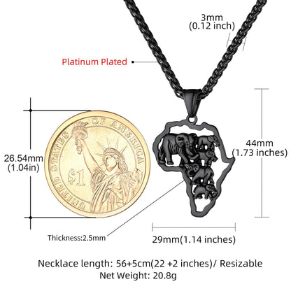 GOLDCHIC JEWELRY Africa Map Necklace for Men, Stainless Steel African Tribal/Egyptian Eye of Horus/I LOVE AFRICA/Elephant Map Hiphop Jewelry Unisex with 22'+2'Adjustable Chain