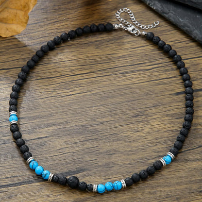 Beaded Necklace for Men,Handmade Men Turquoise Beaded Choker,Natural Wood Bead Necklaces Africa Wooden Chain Statement Unisex Strand Necklaces Hip Hop Beach Jewelry