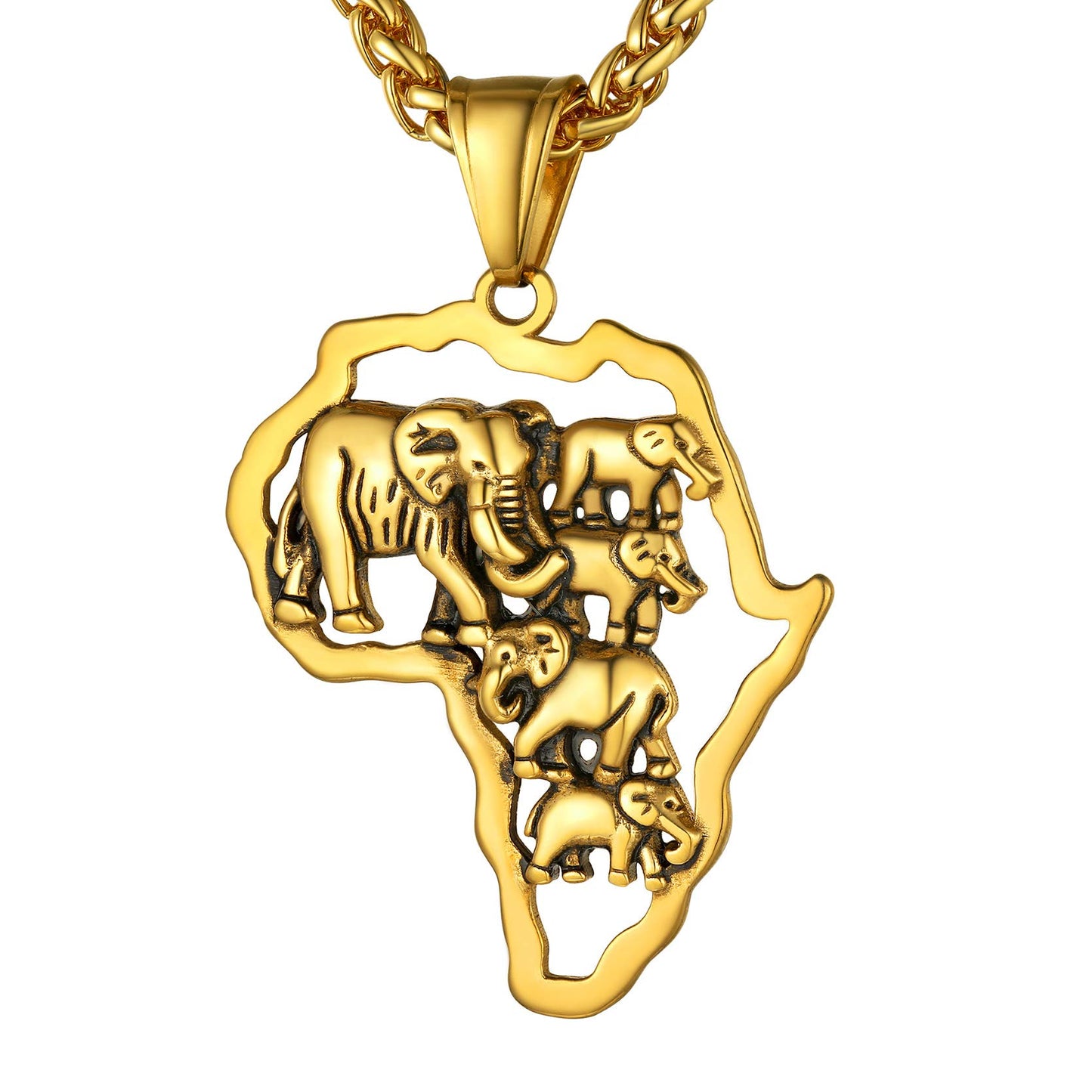 GOLDCHIC JEWELRY Africa Map Necklace for Men, Stainless Steel African Tribal/Egyptian Eye of Horus/I LOVE AFRICA/Elephant Map Hiphop Jewelry Unisex with 22'+2'Adjustable Chain