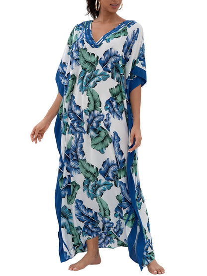 KECVOT Kaftan Dresses for Women V-Neck Print Swimsuit Cover Up Plus Size Beach Caftan Lounge Dress