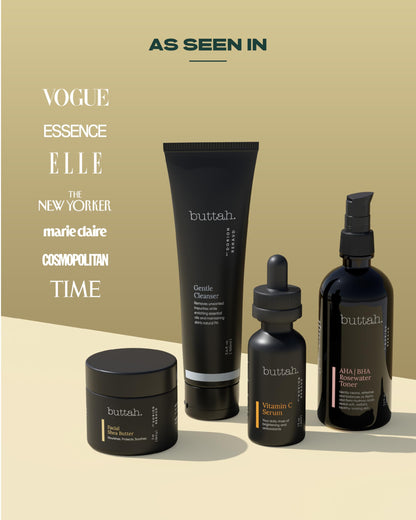 Buttah Skin Supreme Kit for Melanin Rich Skin | Oil-Free Hyaluronic Gel Cream 2 oz | Vitamin C Serum 1 oz | Cleanser 3.4 oz | Rosewater Toner 3.4 oz | Black Owned Skincare