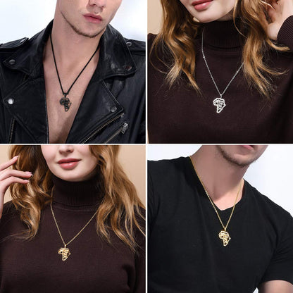 GOLDCHIC JEWELRY Africa Map Necklace for Men, Stainless Steel African Tribal/Egyptian Eye of Horus/I LOVE AFRICA/Elephant Map Hiphop Jewelry Unisex with 22'+2'Adjustable Chain