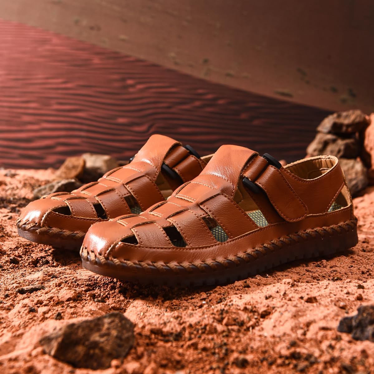 Shaire Men'S Sandals Outdoor Leather Closed Toe Beach Shoes