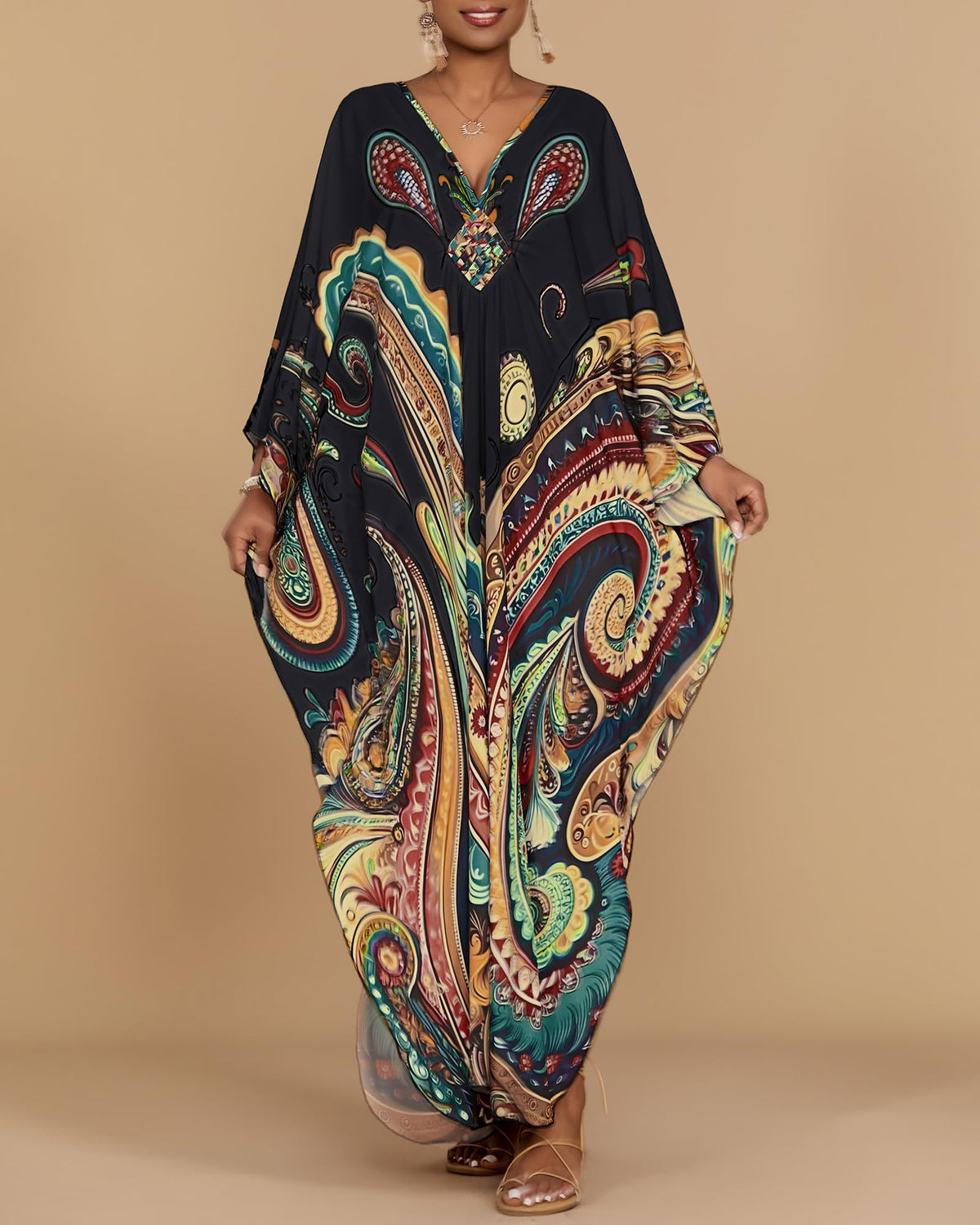 Bsubseach Moo Moos for Women Batwing Sleeve Kaftan Dresses with Pockets