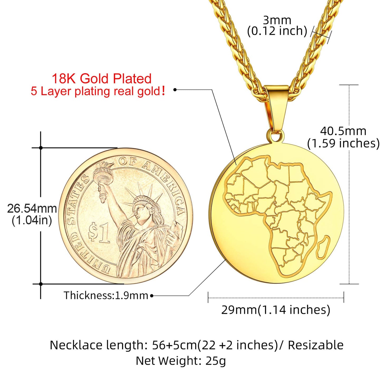 GOLDCHIC JEWELRY Africa Map Necklace for Men, Stainless Steel African Tribal/Egyptian Eye of Horus/I LOVE AFRICA/Elephant Map Hiphop Jewelry Unisex with 22'+2'Adjustable Chain