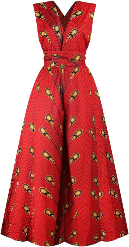 Women's African Jumpsuits Rompers V-Neck Multi-Way Wide Leg Pants