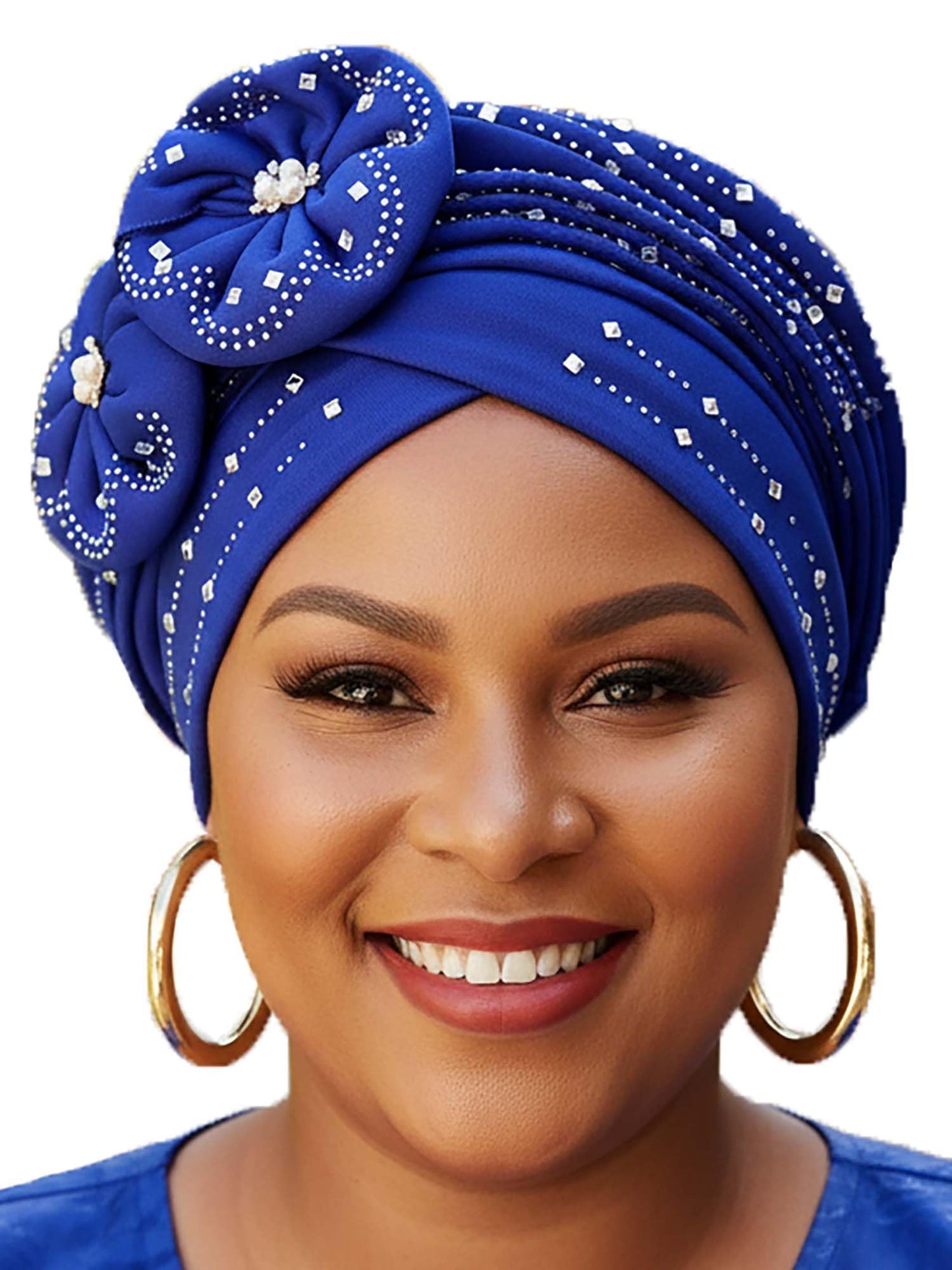 Woeoe Beanie Cap Head Wrap Black Rhinestones Head Scarf Flower Pearls Twisted Head Turban for Women Girls