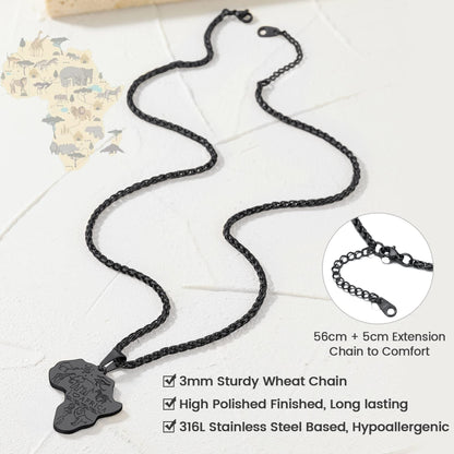GOLDCHIC JEWELRY Africa Map Necklace for Men, Stainless Steel African Tribal/Egyptian Eye of Horus/I LOVE AFRICA/Elephant Map Hiphop Jewelry Unisex with 22'+2'Adjustable Chain