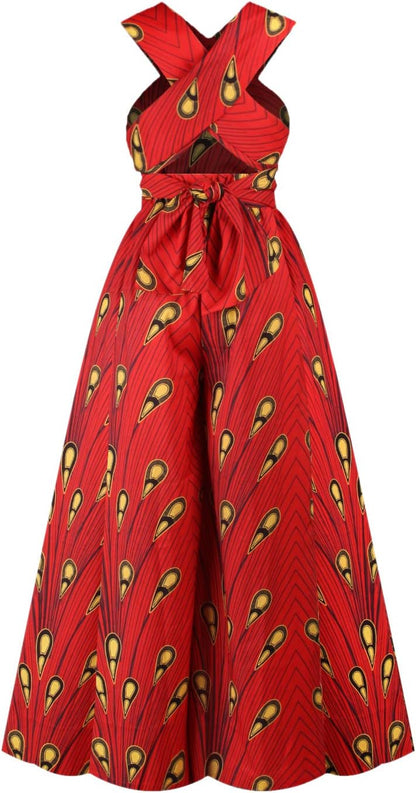 Women's African Jumpsuits Rompers V-Neck Multi-Way Wide Leg Pants