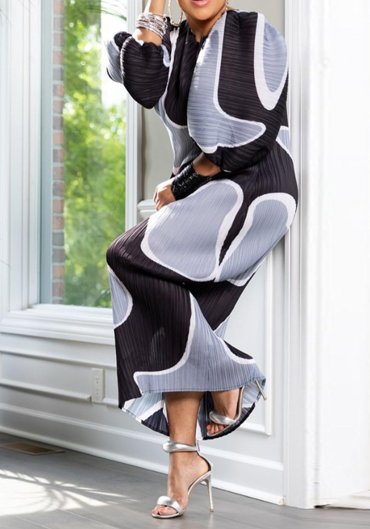 Women Colorful African Dress Floral Party Pleated Maxi Dress