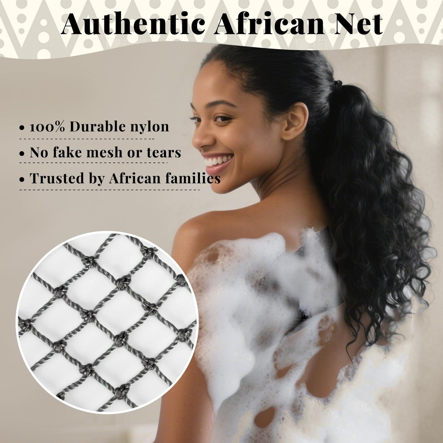 African Net Sponge Authentic-4 Packs African Exfoliating Net Sponge,Bath Sponges for Shower,42 inch Long for Normal to Sensitive Skin, for Daily use, Body Exfoliator Shower (Green,Pink,Blue,Grey)