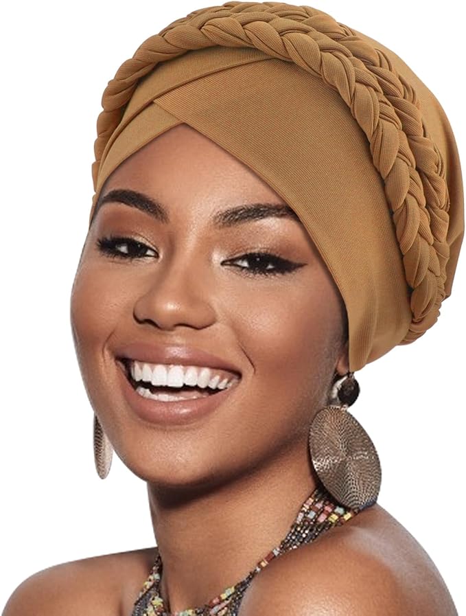 African Women Turban Caps Beanie Twist Headscarf Pre-Tied Double Twisted Braid Hair Cover Wrap Hat Chemo Cancer Cap