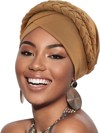 African Women Turban Caps Beanie Twist Headscarf Pre-Tied Double Twisted Braid Hair Cover Wrap Hat Chemo Cancer Cap