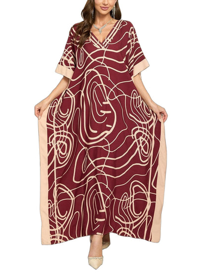 KECVOT Kaftan Dresses for Women V-Neck Print Swimsuit Cover Up Plus Size Beach Caftan Lounge Dress
