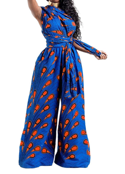 Women's African Jumpsuits Rompers V-Neck Multi-Way Wide Leg Pants