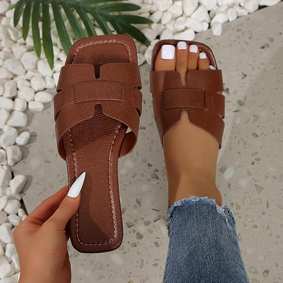 Women's Dressy Casual Flat Sandals, Elegant Comfortable Slip-On Slides with Textured Upper, Versatile Dressy Style for Everyday Wear (Copy) (Copy)