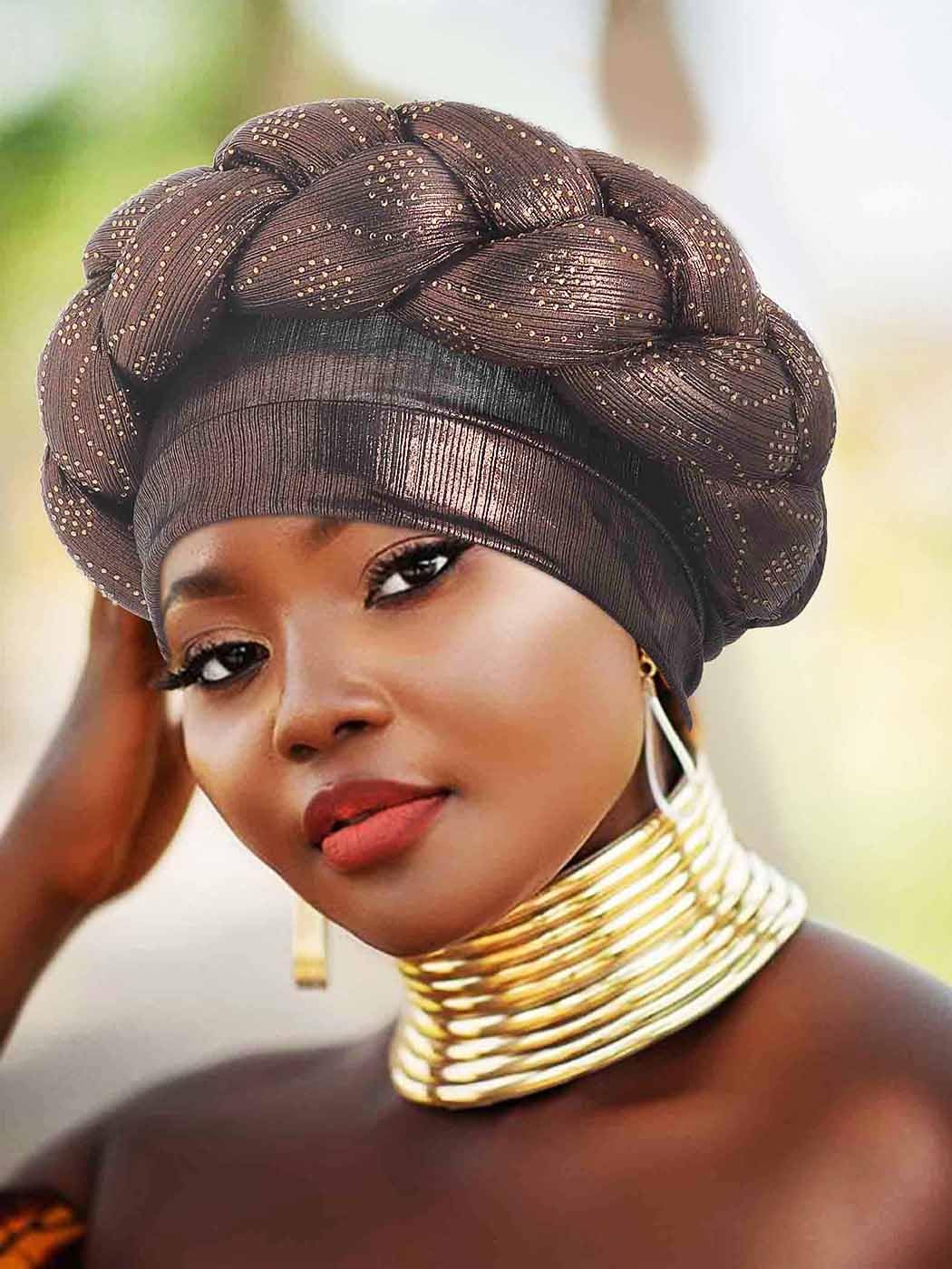 Woeoe African Headwrap Gold Braided Turbans for Women