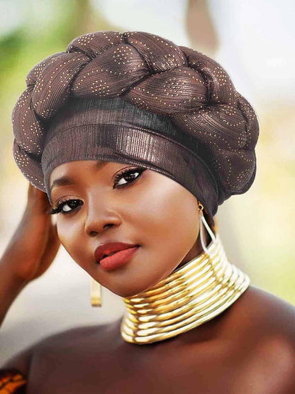 Woeoe African Headwrap Gold Braided Turbans for Women