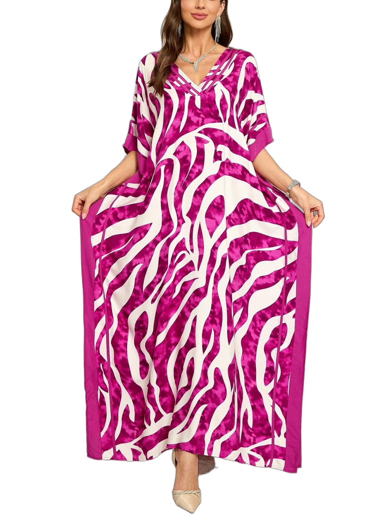 KECVOT Kaftan Dresses for Women V-Neck Print Swimsuit Cover Up Plus Size Beach Caftan Lounge Dress