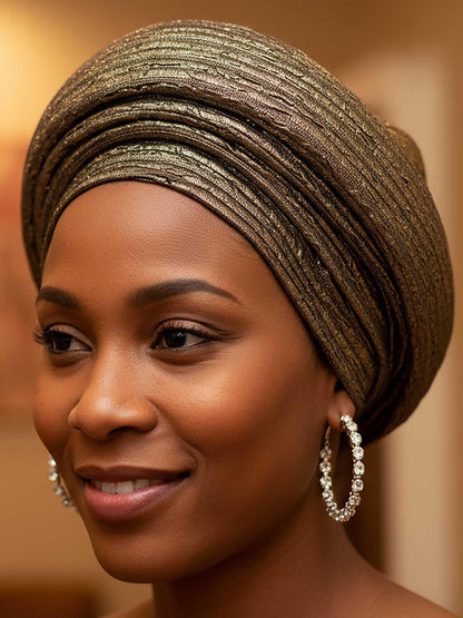 Woeoe African Head Wraps for Black Women Gold Pre Tied Headdress Wedding Turban Hats