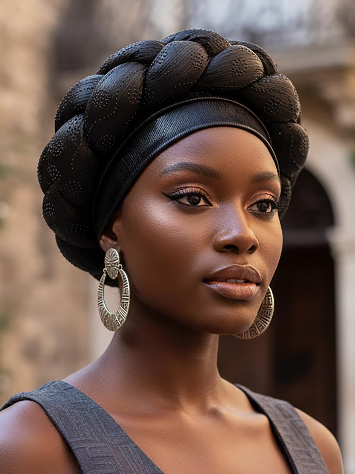 Woeoe African Headwrap Gold Braided Turbans for Women
