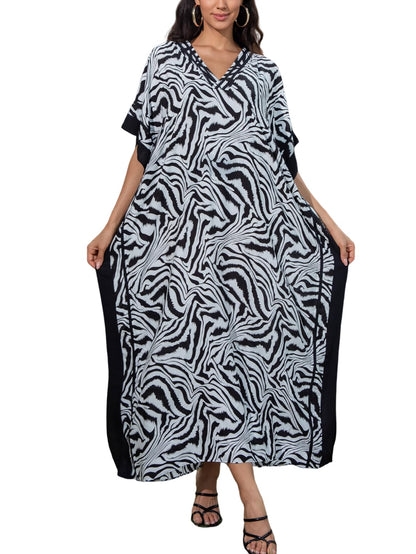 KECVOT Kaftan Dresses for Women V-Neck Print Swimsuit Cover Up Plus Size Beach Caftan Lounge Dress