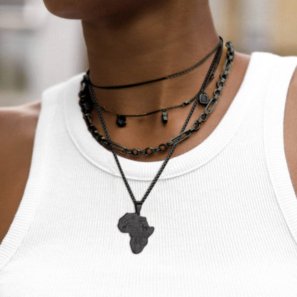 GOLDCHIC JEWELRY Africa Map Necklace for Men, Stainless Steel African Tribal/Egyptian Eye of Horus/I LOVE AFRICA/Elephant Map Hiphop Jewelry Unisex with 22'+2'Adjustable Chain