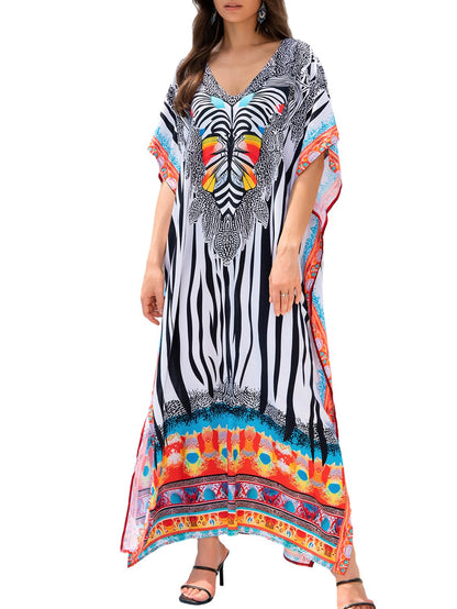 KECVOT Kaftan Dresses for Women V-Neck Print Swimsuit Cover Up Plus Size Beach Caftan Lounge Dress