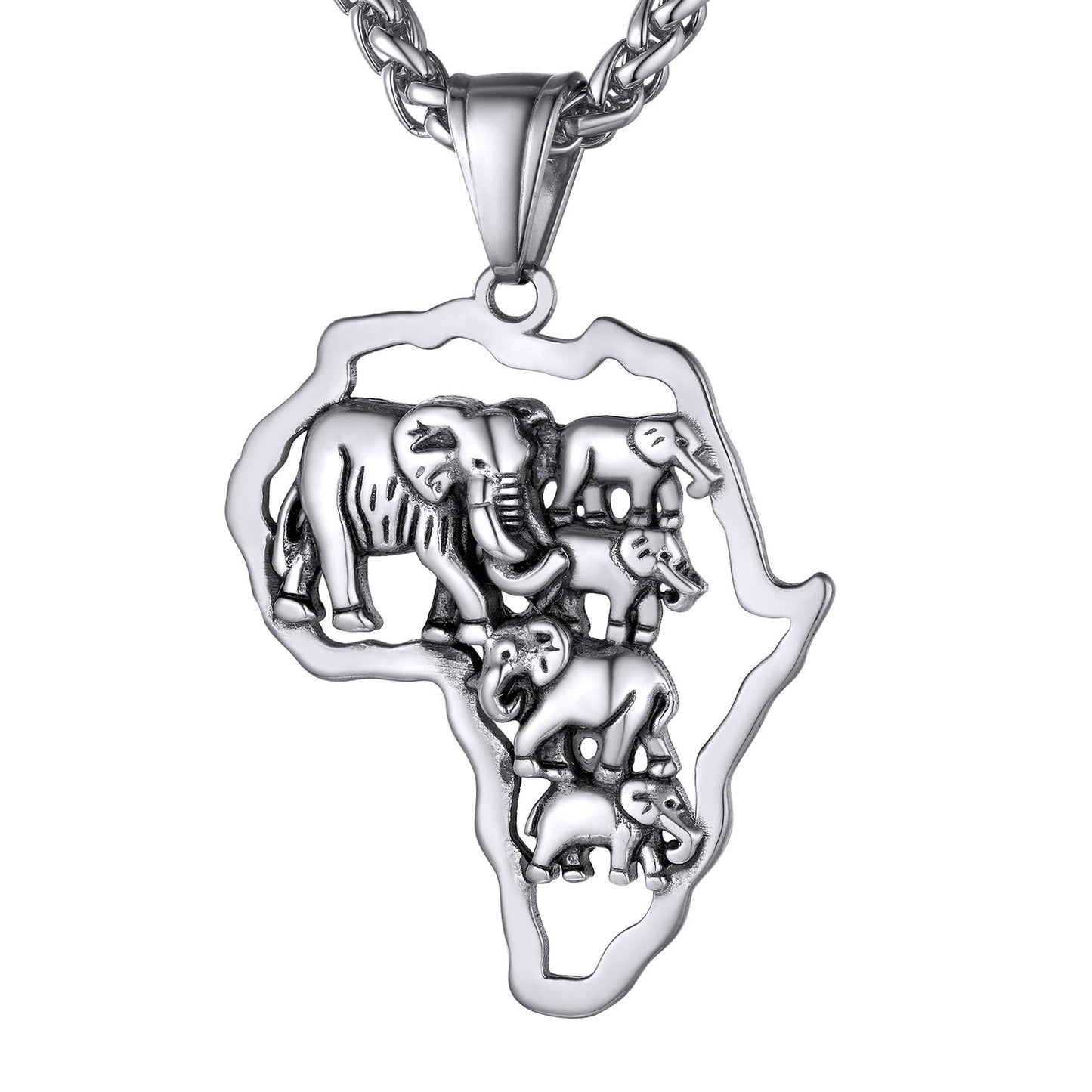 GOLDCHIC JEWELRY Africa Map Necklace for Men, Stainless Steel African Tribal/Egyptian Eye of Horus/I LOVE AFRICA/Elephant Map Hiphop Jewelry Unisex with 22'+2'Adjustable Chain