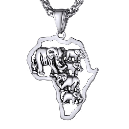 GOLDCHIC JEWELRY Africa Map Necklace for Men, Stainless Steel African Tribal/Egyptian Eye of Horus/I LOVE AFRICA/Elephant Map Hiphop Jewelry Unisex with 22'+2'Adjustable Chain