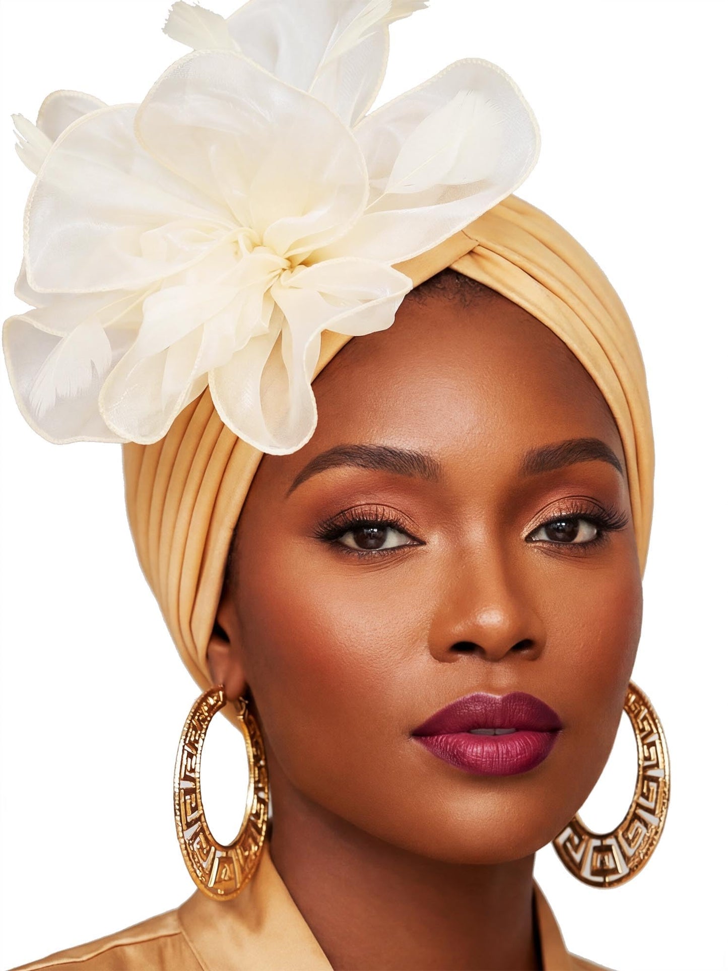 Woeoe Flower Turban Cap 20s Feather Fascinator Headwrap for Women