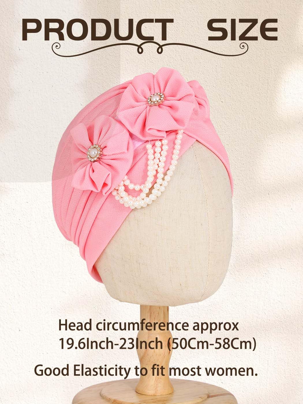 Woeoe Pearl Flower African Hats Pre-Tied Turbans Stretchy Twisted Church Wedding Head Wraps for Women