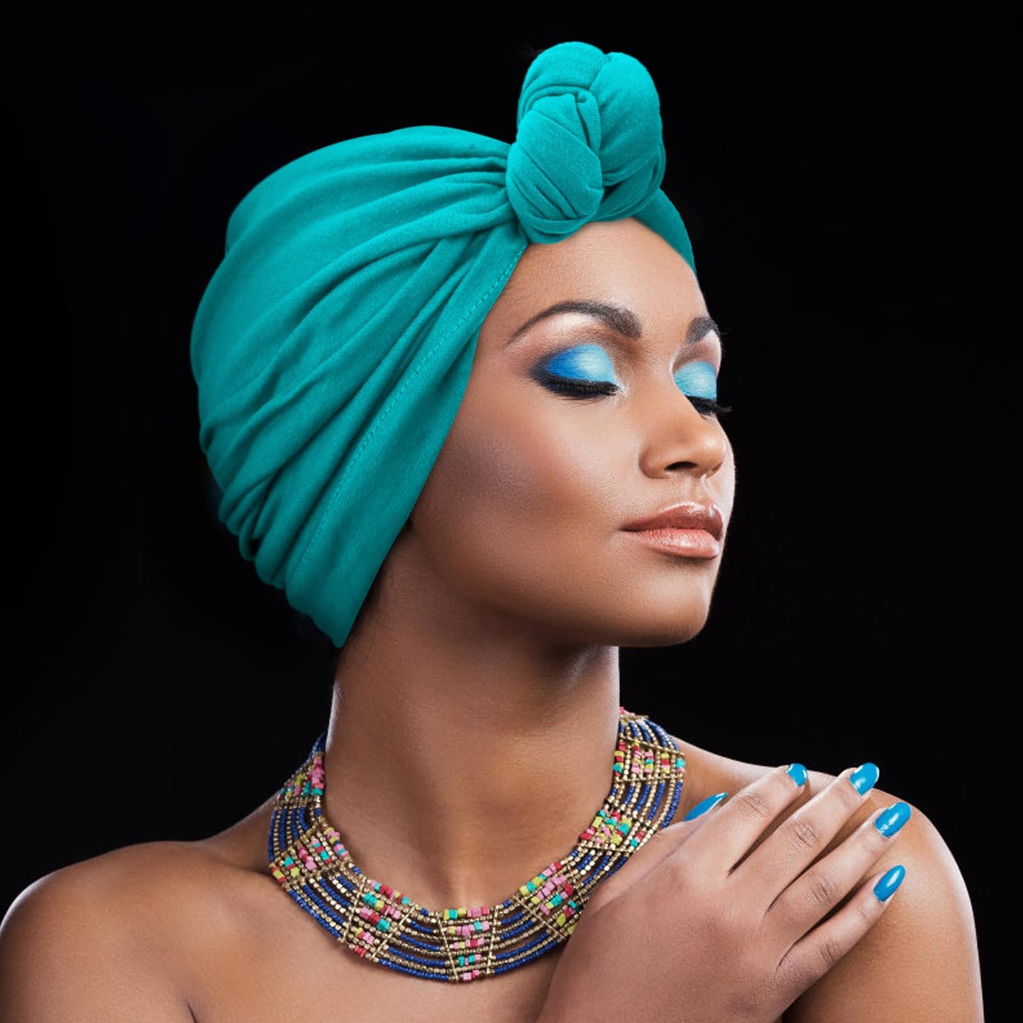 DRESHOW 5 Pack Knotted Headwraps for Women African Turban Pre-Knotted Beanie Headwraps Hair Covers
