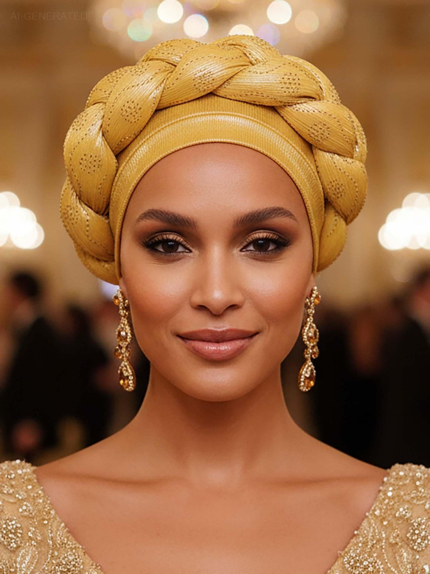 Woeoe African Headwrap Gold Braided Turbans for Women