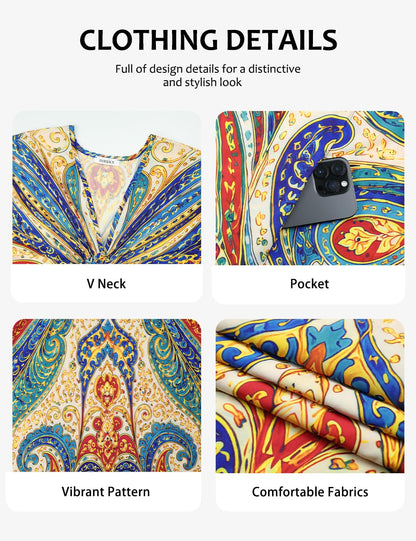 Bsubseach Moo Moos for Women Batwing Sleeve Kaftan Dresses with Pockets