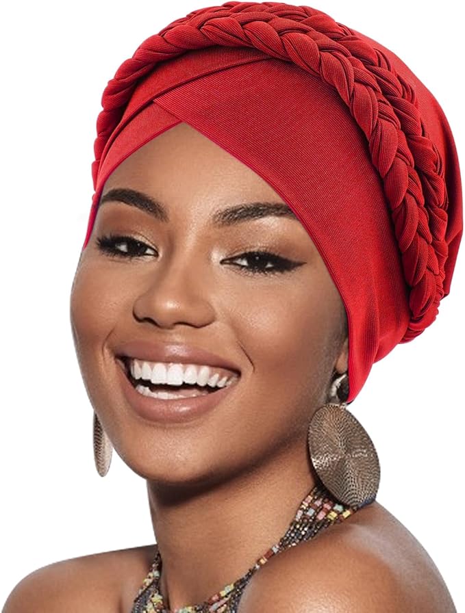 African Women Turban Caps Beanie Twist Headscarf Pre-Tied Double Twisted Braid Hair Cover Wrap Hat Chemo Cancer Cap