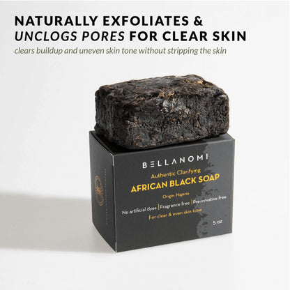 Bellanomi Clarifying African Black Soap Bar for Acne Dark Spots & Oily Skin Authentic Sourced from Nigeria All Natural Cleanser for Face & Body 5 oz