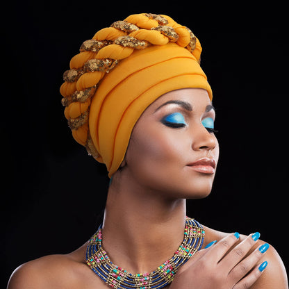 4 Pcs African Turban Head Wrap for Black Women Braid Beanie Stretchy Elastic Turban Hair Wrap