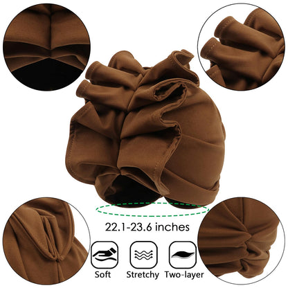 Babalet Stretch Turban Hats for Women, African Double-Layered Headwraps Soft Pre Tied Pleated Ruffled Hat