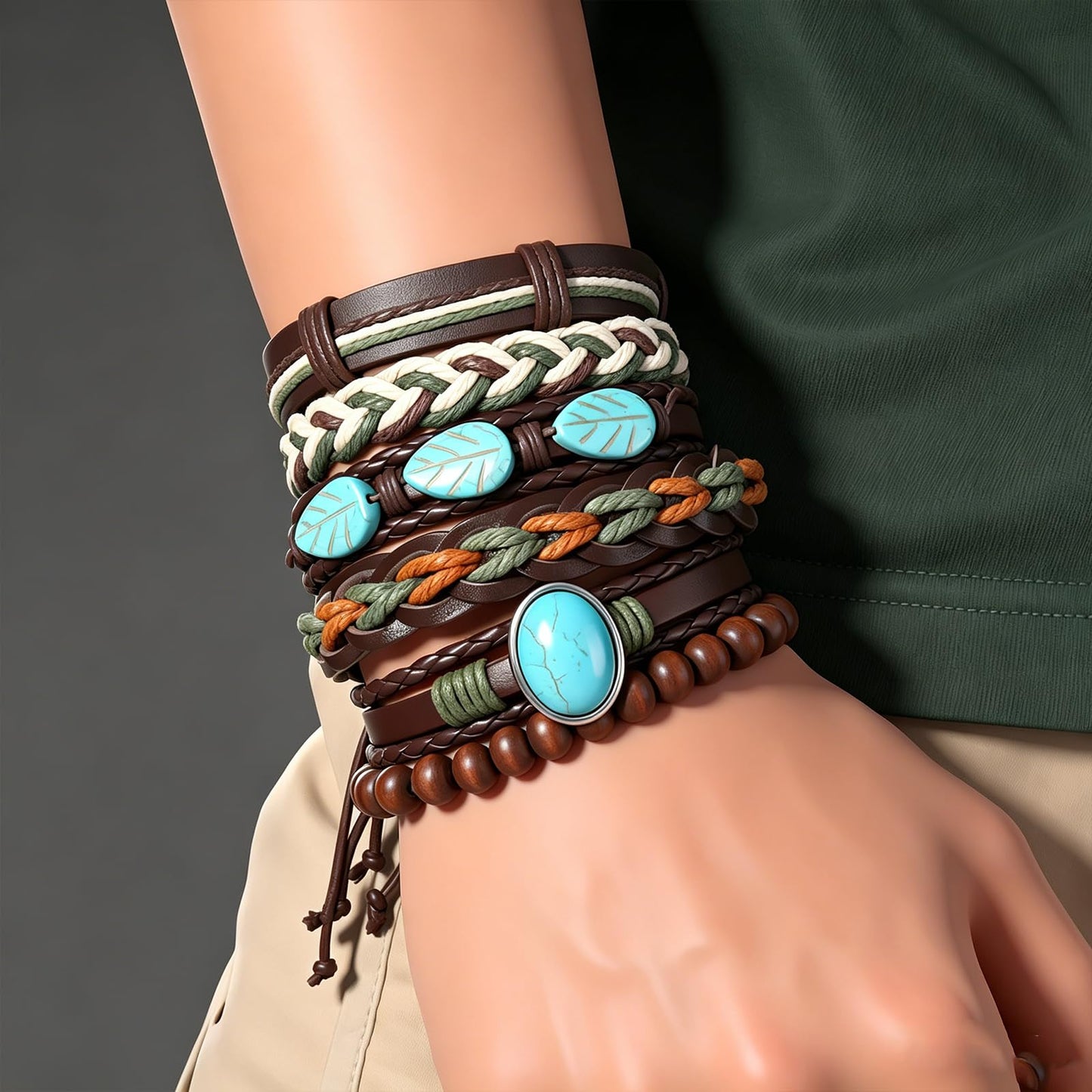 Gothic Bracelet Adjustable Punk Braided Leather Multilayer Grunge Set Bracelets Emo Metal Cuff Wrap Bangles Meaningful Gift