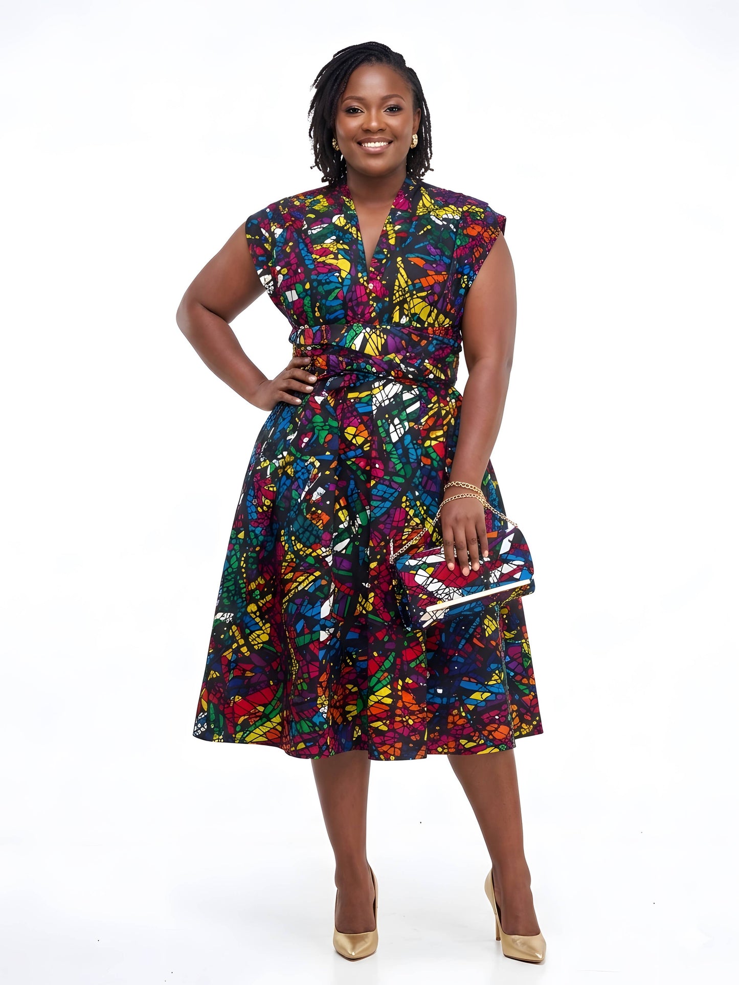 African Print Infinity Dress with Matching Clutch Bag Set | One Size: Dress with Handbag Set
